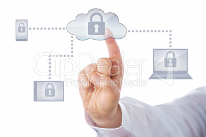 Finger Pushing Cloud Icon Linked To Mobile Devices