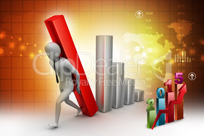3d businessman carrying  the big column of the diagram