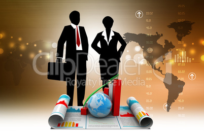 Business growth graph and  globe