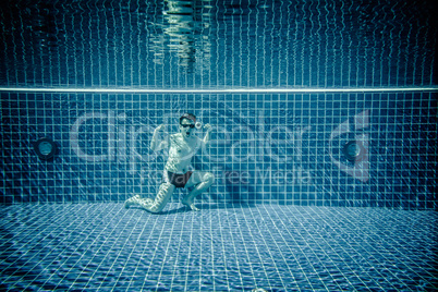 Underwater pool portraying Superman