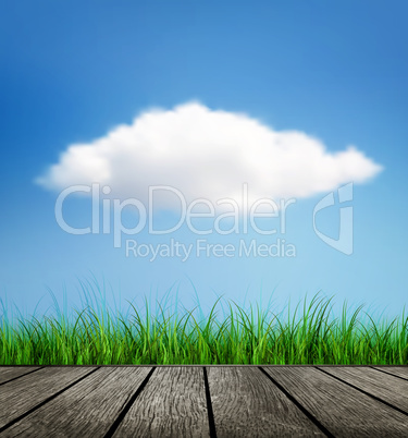 Wooden Floor, Grass And Cloud