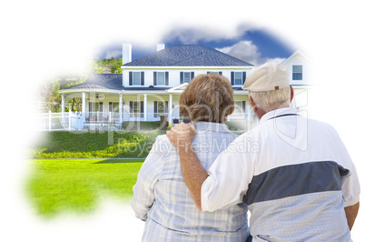 Daydreaming Senior Couple Over Custom Home Photo Thought Bubble
