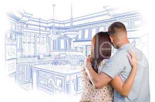 Young Military Couple Looking Over Custom Kitchen Design Drawing