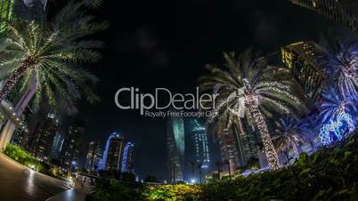 famous place River Walk And Dubai Marina with skyscraper