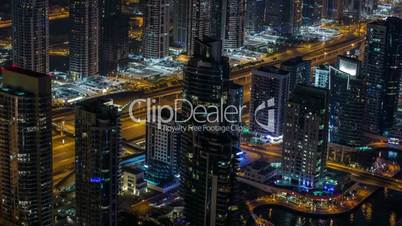 time lapse aerial view Sheikh Zayed Road with Dubai Marina