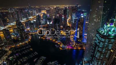 time lapse aerial view Sheikh Zayed Road with Dubai Marina