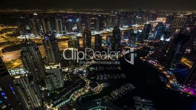 time lapse aerial view Sheikh Zayed Road with Dubai Marina