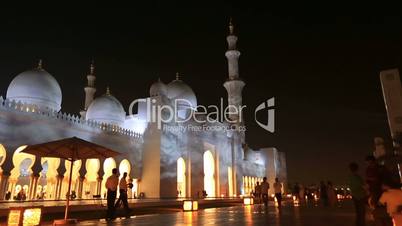 Sheikh Zayed Grand Mosque Abu Dhabi UAE, night pan shot