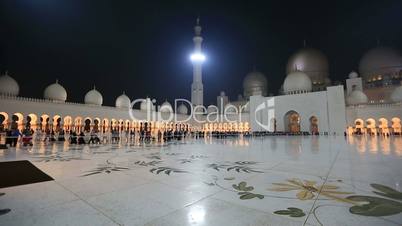 Sheikh Zayed Grand Mosque Abu Dhabi UAE, night pan shot
