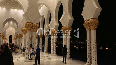 Sheikh Zayed Grand Mosque Abu Dhabi UAE, night pan shot