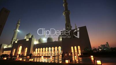 Sheikh Zayed Grand Mosque Abu Dhabi UAE, night pan shot