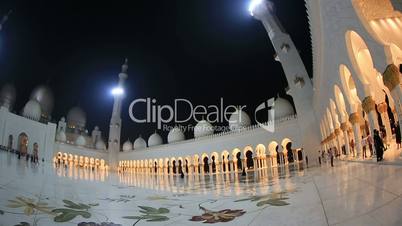 Sheikh Zayed Grand Mosque Abu Dhabi UAE, night, pan shot