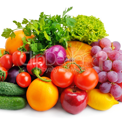 set of fruits and vegetables isolated on white background