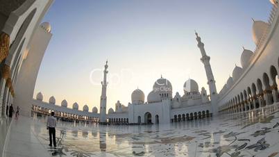 Sheikh Zayed Grand Mosque Abu Dhabi UAE pan shot
