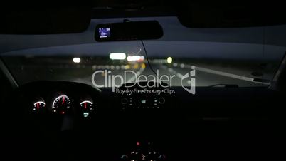 Car driving at night or early morning
