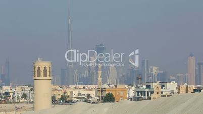 view of Dubai skyscraper and Burj Khalifa