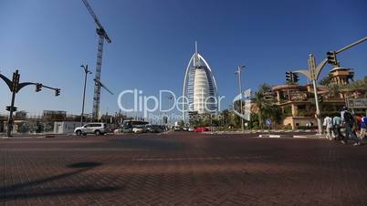 time lapse traffic with Burj Al Arab