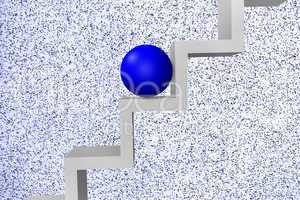 Blue sphere on white stairs