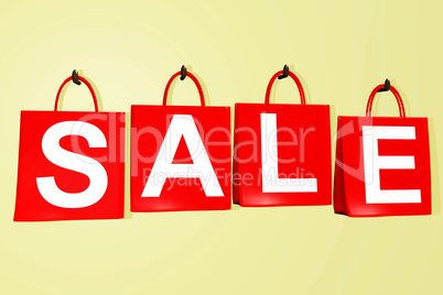 Four shopping bags with the word SALE Hanging on the wall