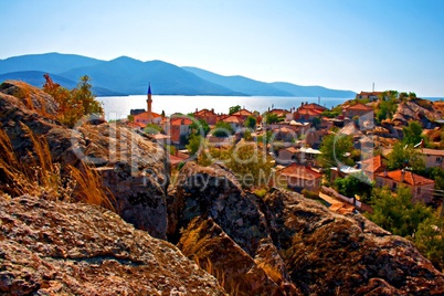 Digital painting of the village of Kapikiri beside Lake Bafa, Turkey