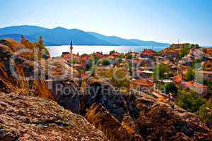 Digital painting of the village of Kapikiri beside Lake Bafa, Turkey