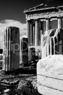 Mono ruined columns and pediment of Parthenon