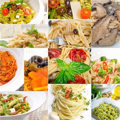 collection of different type of Italian pasta collage