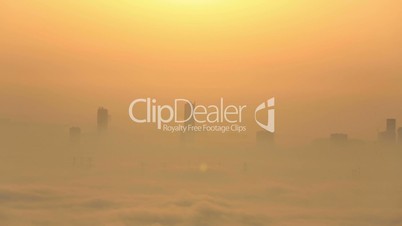 sunrise aerial view foggy weather Dubai Marina