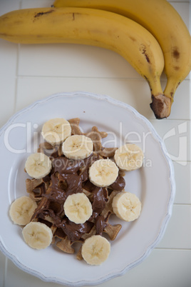 Waffeln mit Banane und Schokolade