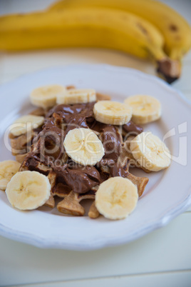 Waffeln mit Banane und Schokolade