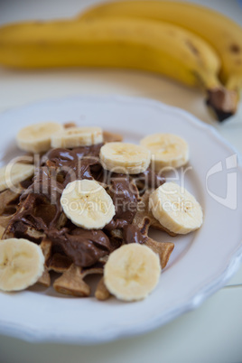 Waffeln mit Banane und Schokolade