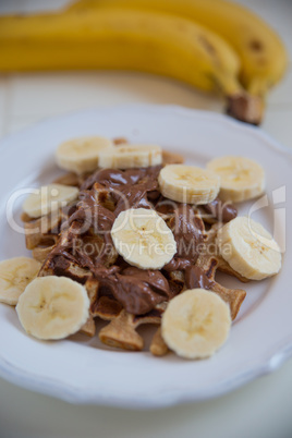 Waffeln mit Banane und Schokolade