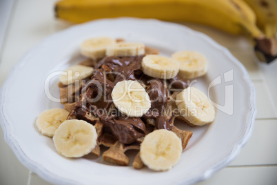 Waffeln mit Banane und Schokolade