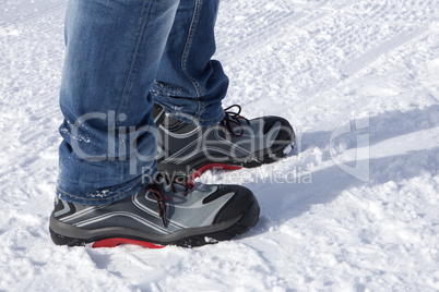 Safety shoes in the snowy mountains
