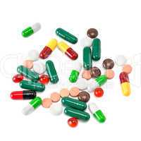set of pills isolated on white background