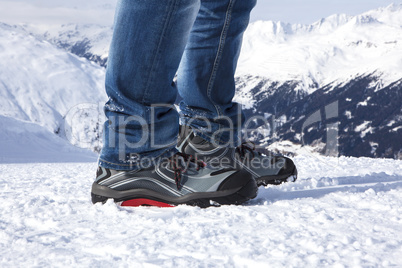 Safety shoes in the snowy mountains