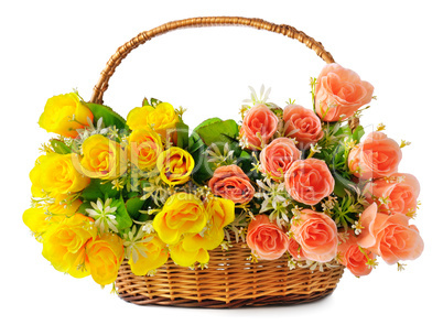 silk flowers in a basket
