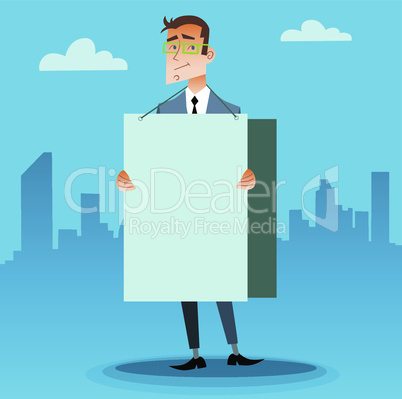 Businessman with a poster and place for text