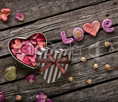 Word Love with Heart Shaped Gift Box