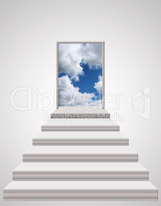 stairs leading from room to blue sky