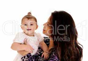 Closeup of baby with mom.