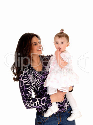 Smiling mom with baby girl.