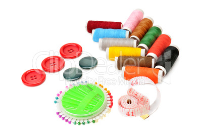 thread and buttons isolated on white background