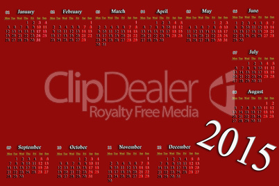 claret calendar for 2015 year with place for image