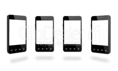 four black smart-phones isolated on the white background