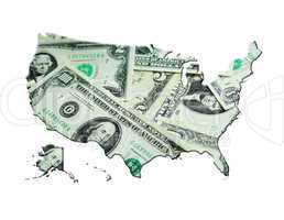 map of USA made from dollars