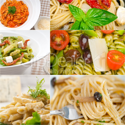 collection of different type of Italian pasta collage