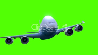 The airplane flies on green background