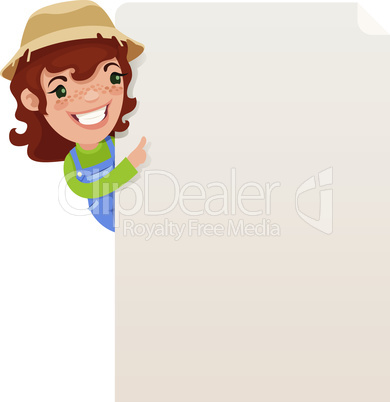 Female Farmer looking at blank poster