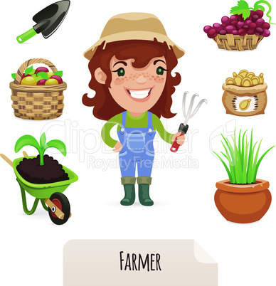 Female Farmer Icons Set